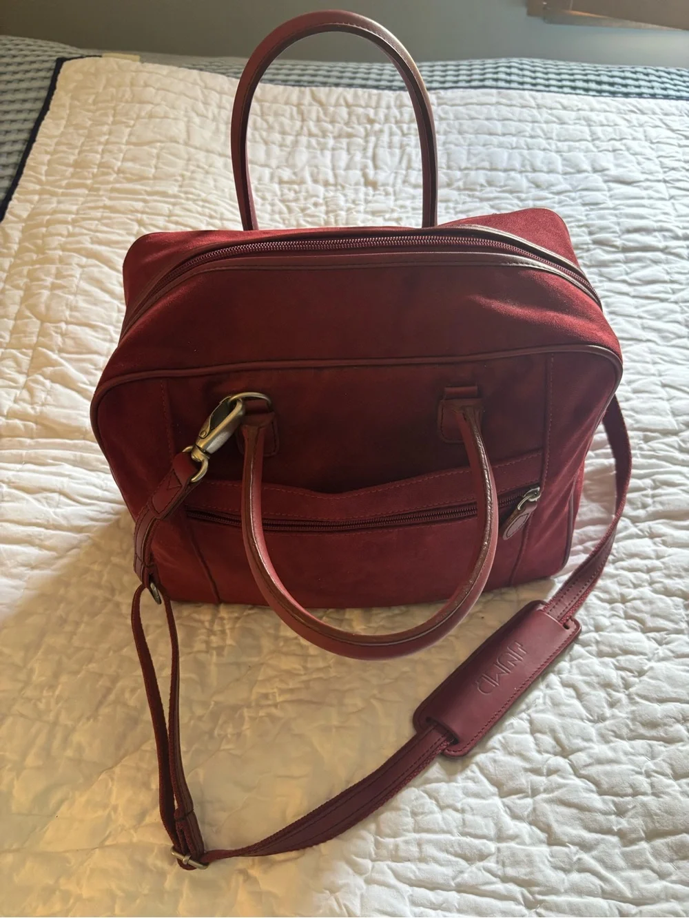 Gorgeous like new deep red suede overnight bag tote weekender carryon plane bag